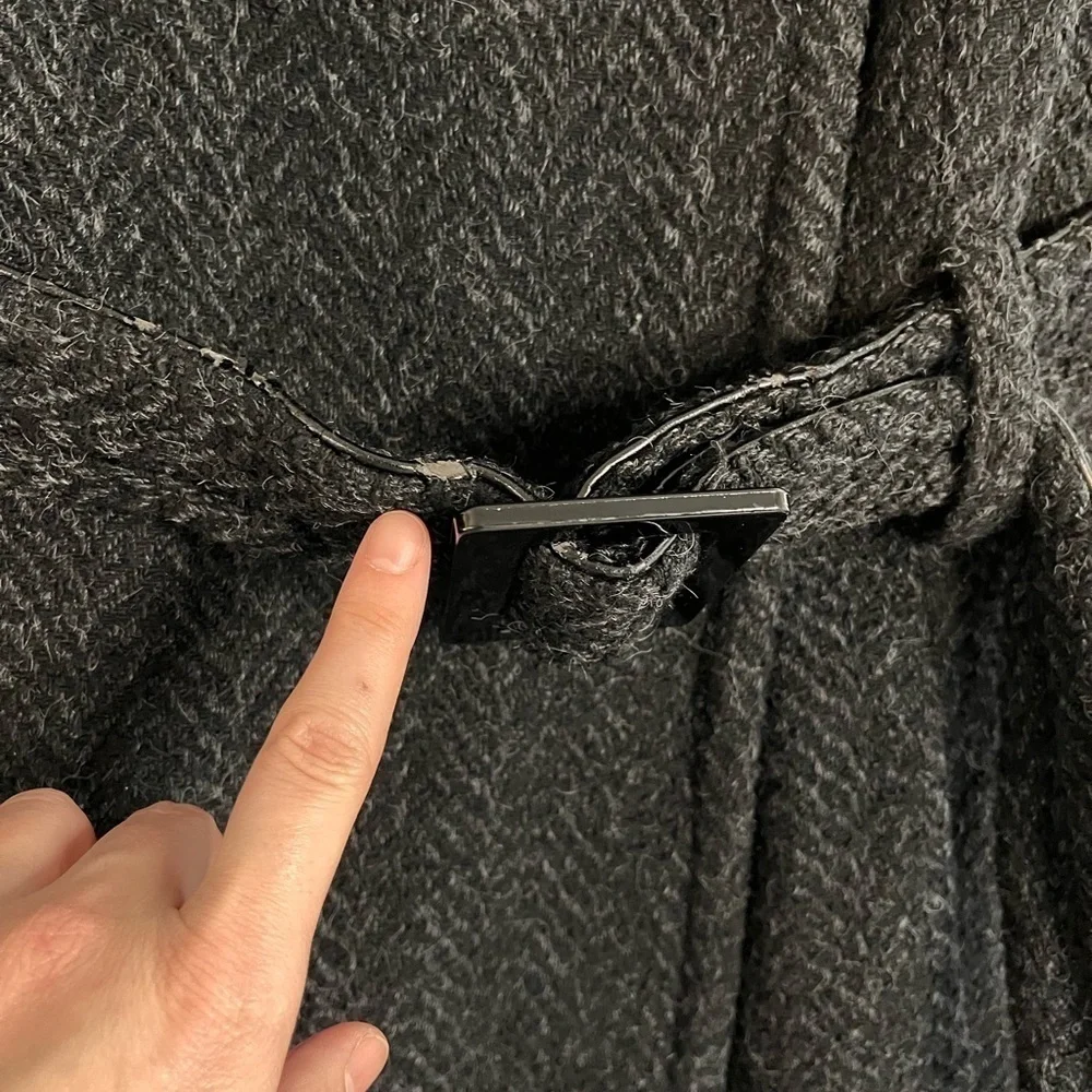 ZARA wool blend short trench coat size M charcoal herringbone pattern - Picture 4 of 7